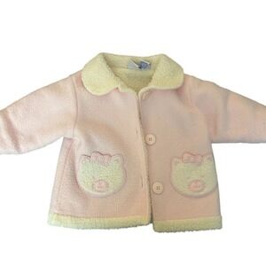 VTG Y2K Baby Girls Pink Kitty Fleece Lined Jacket Coat 24M